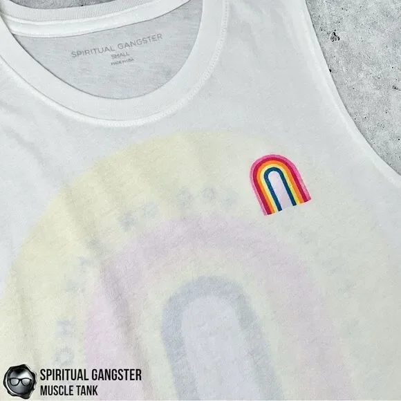 SPIRITUAL GANGSTER GOOD THINGS HORIZON RAINBOW GRAPHIC MUSCLE TANK WHITE SMALL - Picture 3 of 13